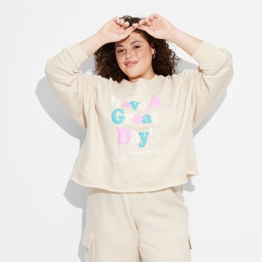 Smiley World Women's Great Day SmileyWorld Graphic Sweatshirt & Jogger Set 2X